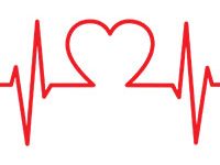 Ilustración de corazón unido a las líneas que representan el ritmo cardíaco.